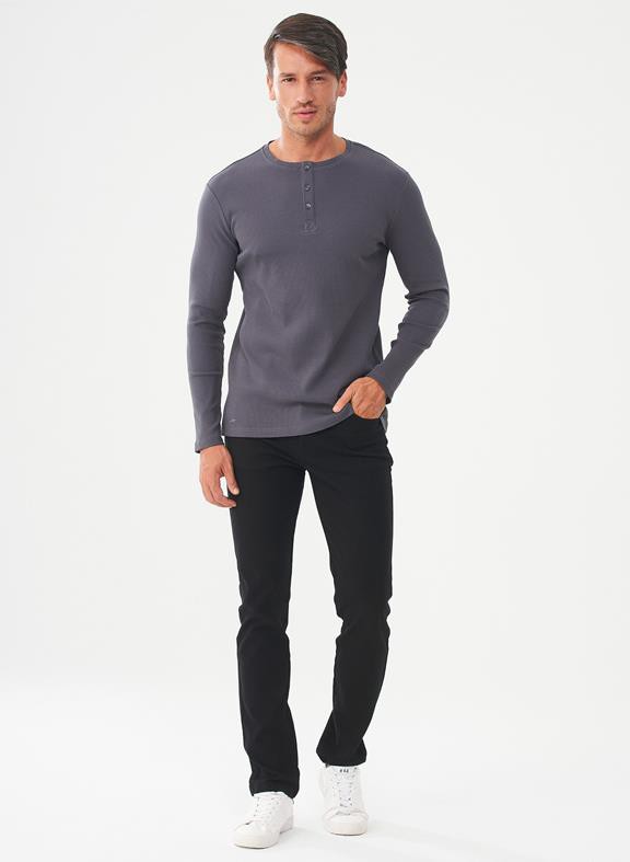 Ribbed Henley Top Dark Grey from Shop Like You Give a Damn