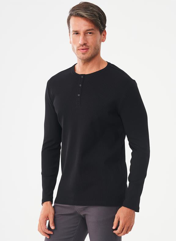 Ribbed Henley Top Black from Shop Like You Give a Damn