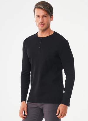 Ribbed Henley Top Black from Shop Like You Give a Damn