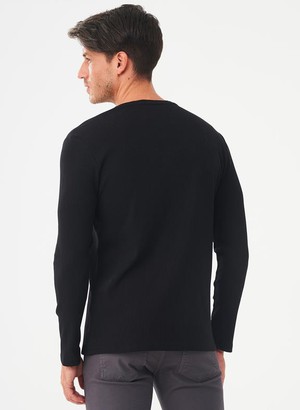Ribbed Henley Top Black from Shop Like You Give a Damn