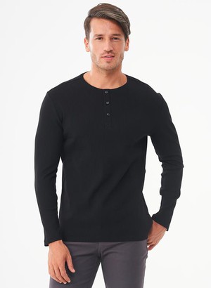 Ribbed Henley Top Black from Shop Like You Give a Damn