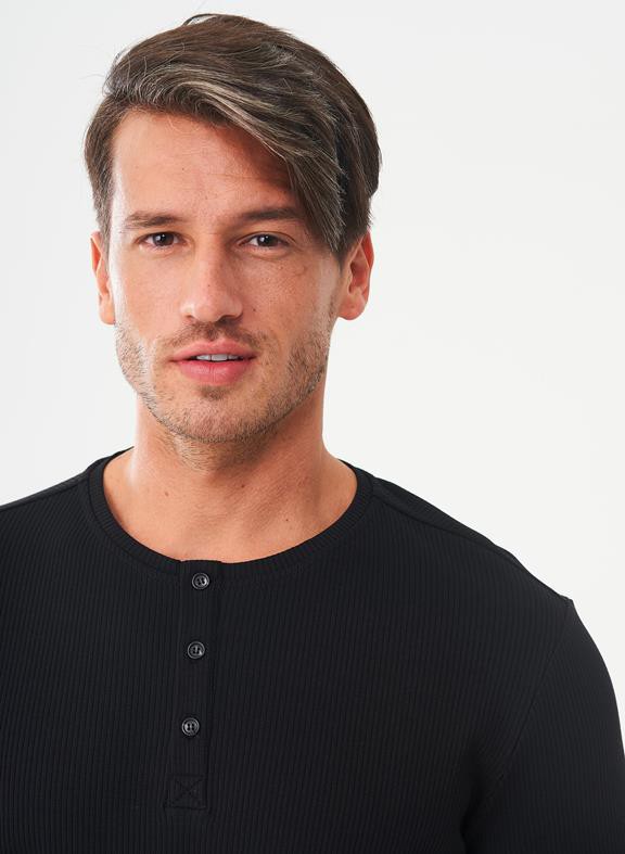 Ribbed Henley Top Black from Shop Like You Give a Damn