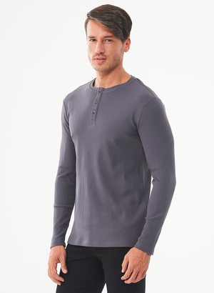 Ribbed Henley Top Dark Grey from Shop Like You Give a Damn