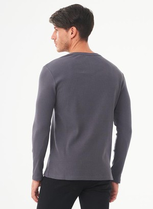 Ribbed Henley Top Dark Grey from Shop Like You Give a Damn