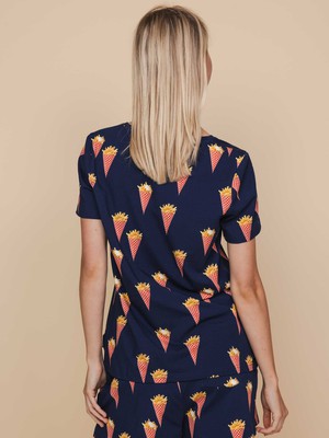 Fries Navy V-Neck T-shirt and Shorts set Women from SNURK