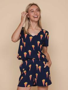 Fries Navy V-Neck T-shirt and Shorts set Women via SNURK