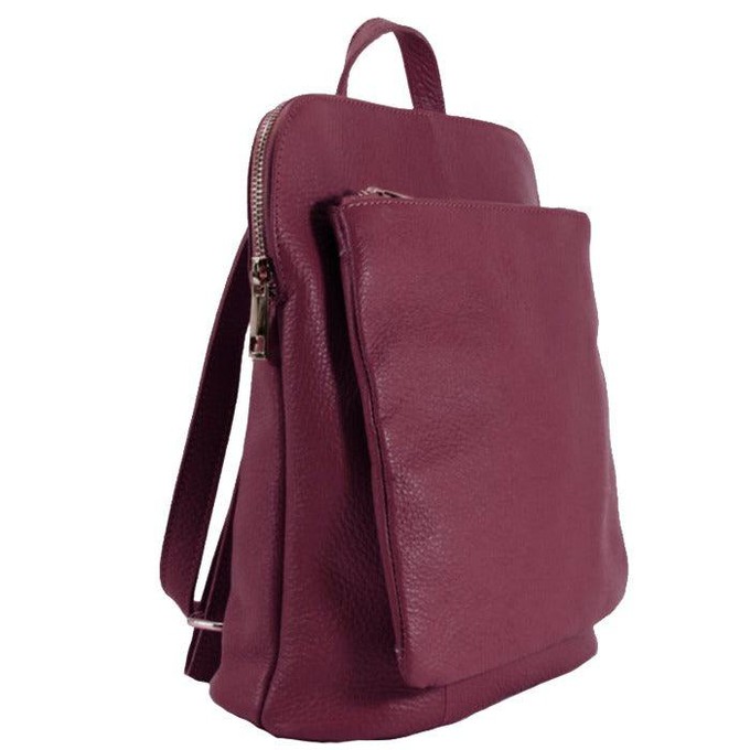 Maroon Leather Pebbled Convertible Backpack Tote from Sostter