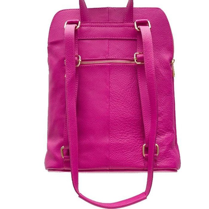 Fuchsia Soft Pebbled Leather Pocket Backpack from Sostter