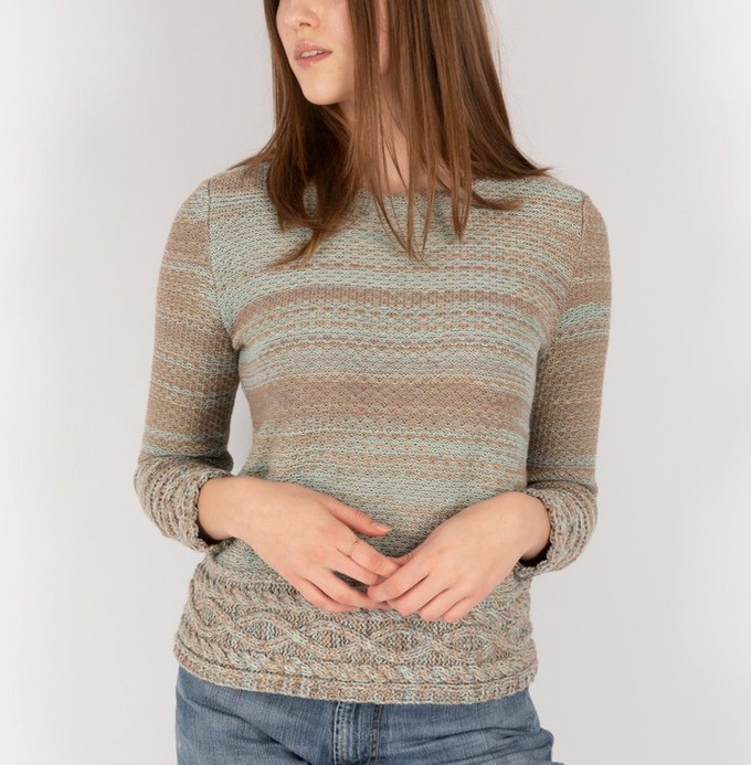 Fair Merino Blend Tweed Knit Jumper with Cable Details – Beige Blend with a Hint of Blue from STUDIO MYR