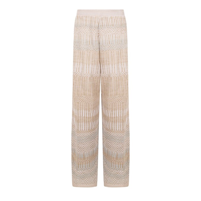Berber Tribal Jacquard Linen Blend Knitted Palazzo Trousers - White/Neutrals from STUDIO MYR