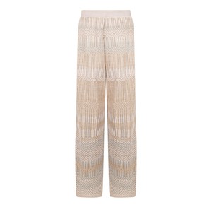 Berber Tribal Jacquard Linen Blend Knitted Palazzo Trousers - White/Neutrals from STUDIO MYR
