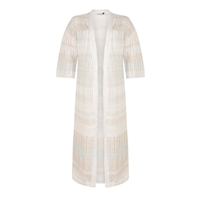 Berber Linen Blend Tribal Jacquard Knitted Kimono Cardigan - White/Neutrals from STUDIO MYR