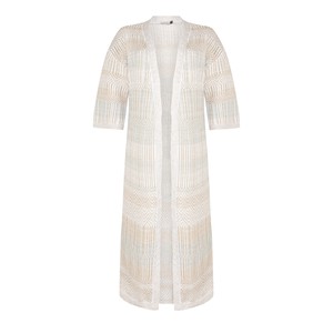 Berber Linen Blend Tribal Jacquard Knitted Kimono Cardigan - White/Neutrals from STUDIO MYR
