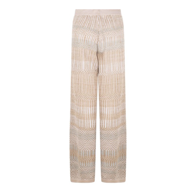 Berber Tribal Jacquard Linen Blend Knitted Palazzo Trousers - White/Neutrals from STUDIO MYR