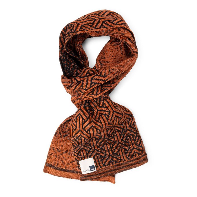 Rust Gradient Graphic Jacquard Knit Cotton Scarf – Black/Rust Brown from STUDIO MYR