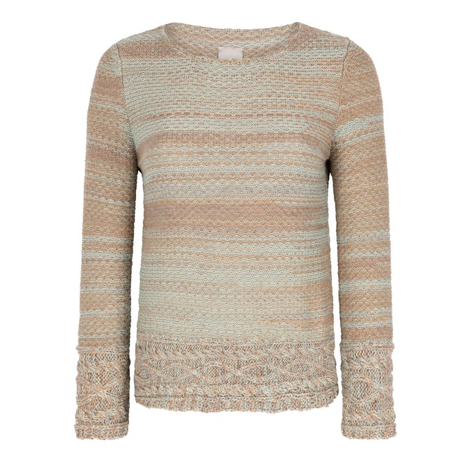 Fair Merino Blend Tweed Knit Jumper with Cable Details – Beige Blend with a Hint of Blue from STUDIO MYR