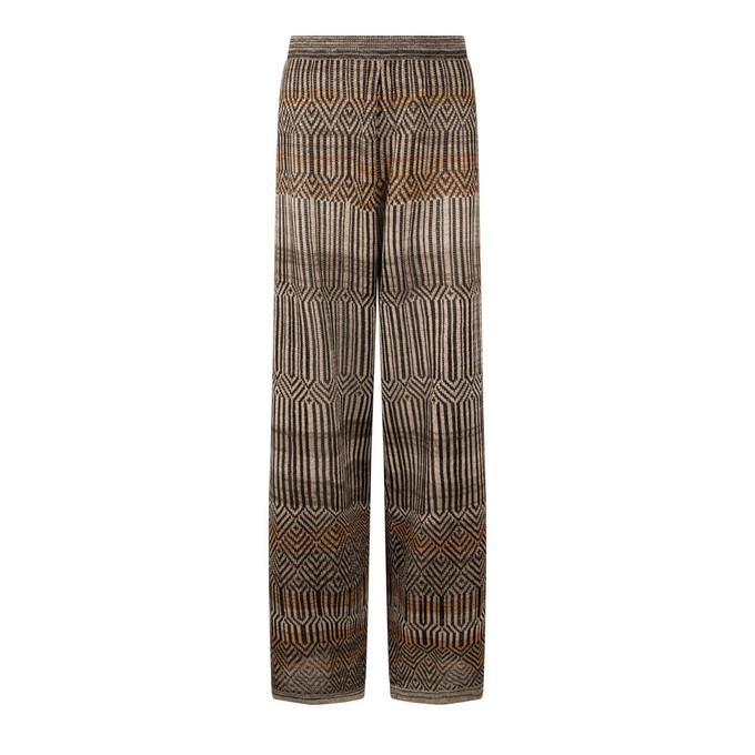 Dogon Tribal Jacquard Linen Blend Knitted Palazzo Trousers - Black/Neutrals from STUDIO MYR