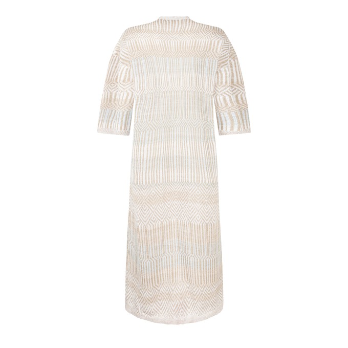 Berber Linen Blend Tribal Jacquard Knitted Kimono Cardigan - White/Neutrals from STUDIO MYR