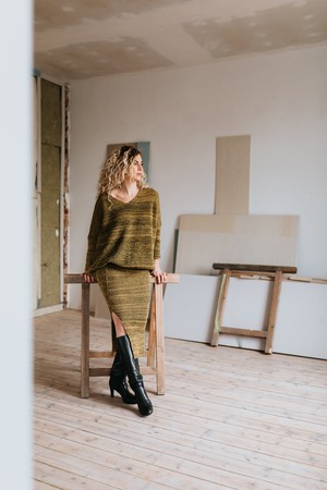 Sunbeam Merino Blend Oversized V Neck Jumper With Sparkles - Mustard Blend from STUDIO MYR