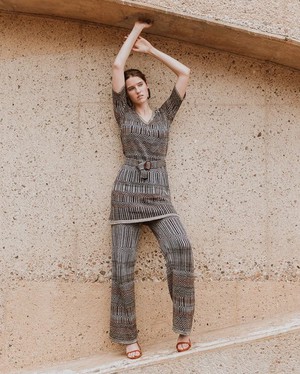 Dogon Tribal Jacquard Linen Blend Knitted Palazzo Trousers - Black/Neutrals from STUDIO MYR