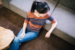 Denîmes Gradient Graphic Jacquard Cotton Jumper – Indigo Blue/Rust Brown from STUDIO MYR