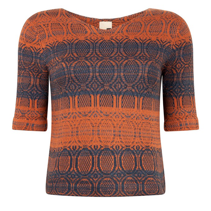 Denîmes Gradient Graphic Jacquard Cotton Jumper – Indigo Blue/Rust Brown from STUDIO MYR