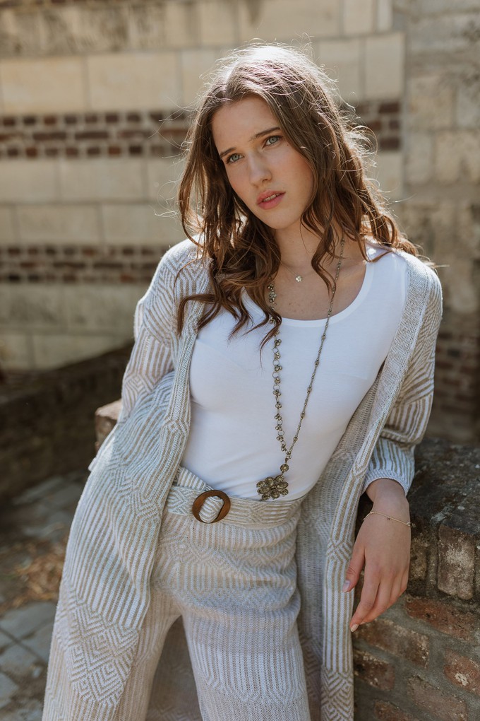 Berber Linen Blend Tribal Jacquard Knitted Kimono Cardigan - White/Neutrals from STUDIO MYR