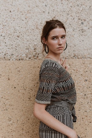 Dogon Tribal Jacquard Linen Blend Dress – Black/Neutrals from STUDIO MYR