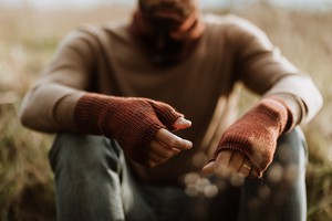 Count Mens Fingerless Gloves Rib Knit Merino Blend With Zipper- Brow Mix from STUDIO MYR