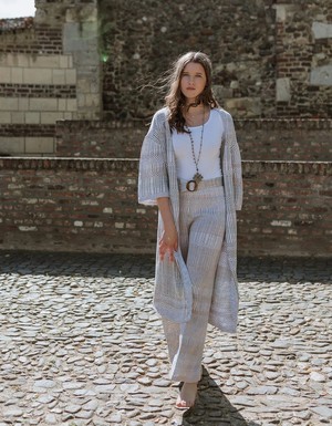 Berber Linen Blend Tribal Jacquard Knitted Kimono Cardigan - White/Neutrals from STUDIO MYR