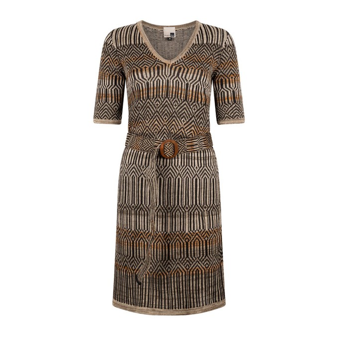 Dogon Tribal Jacquard Linen Blend Dress – Black/Neutrals from STUDIO MYR