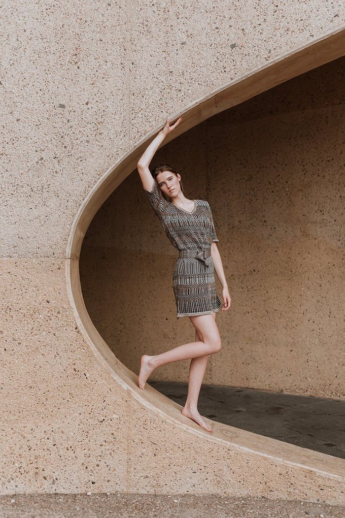 Dogon Tribal Jacquard Linen Blend Dress – Black/Neutrals from STUDIO MYR