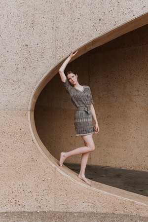 Dogon Tribal Jacquard Linen Blend Dress – Black/Neutrals from STUDIO MYR