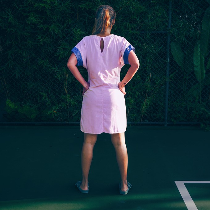 Dress - re-denim + pink cotton from The Driftwood Tales