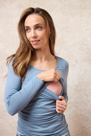 Peek-a-Boob Long Sleeve Nursing Top | Blue from Tilbea London