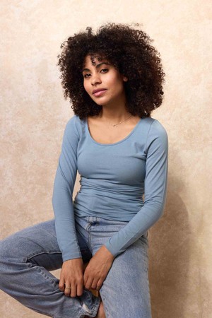 Peek-a-Boob Long Sleeve Nursing Top | Blue from Tilbea London