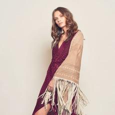 Nadine extra large suede fringe wrap - beige via Treasures-Design