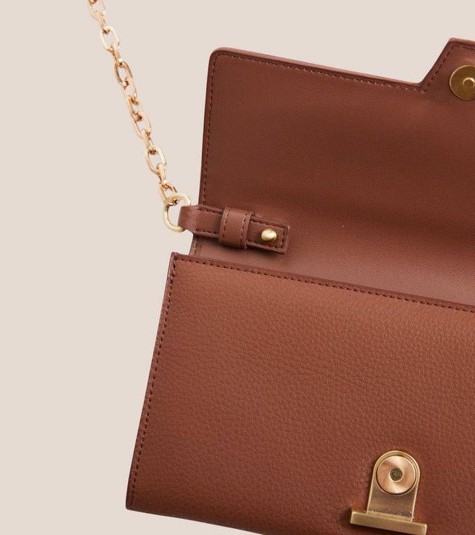 Luella Vegan Bio-Based Bamboo Leather Chain Purse in Brown from Votch