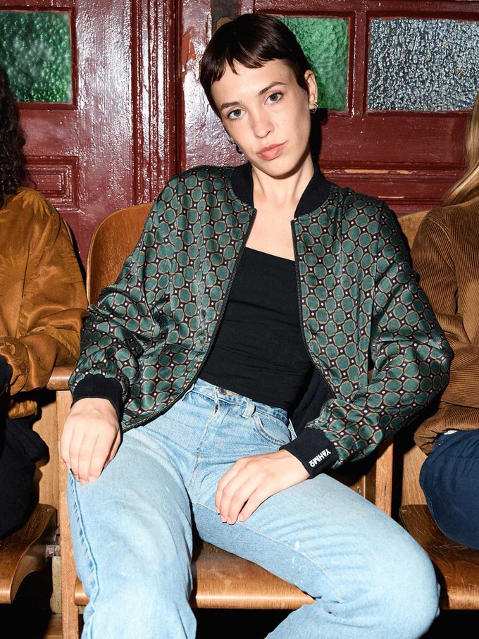 Ruth Reversible Bomber Jacket Emerald/Black from Yahmo