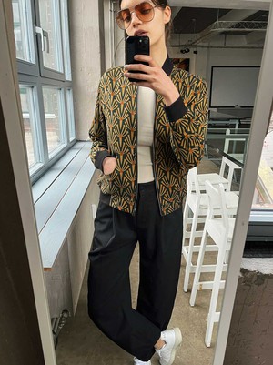 Ruth Reversible Bomber Jacket Artdeco/Black from Yahmo